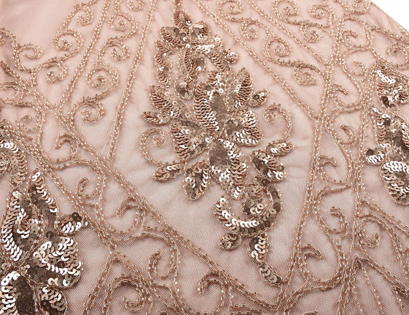 PrettyGuide Women's 1920s Dress Art Deco Flapper Dress with Sleeve S Rose Gold - Image 5
